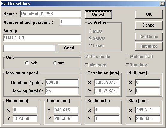 BoardMaster machine settings