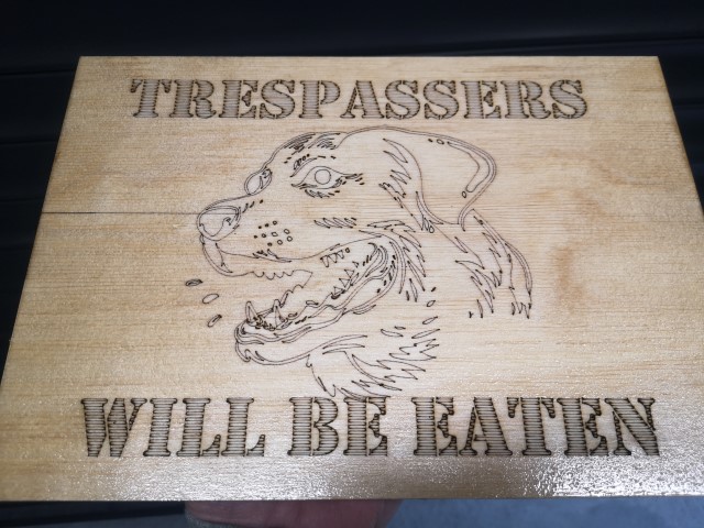 Wooden sign engraved with the converted LPKF machine