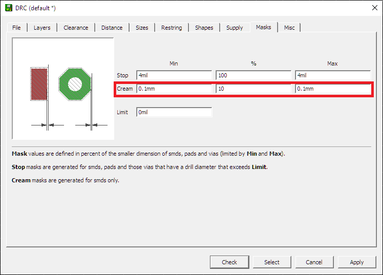 EAGLE DRC cream-mask scaling settings